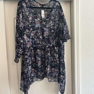 Lane Bryant Navy Floral Sheer Blouse